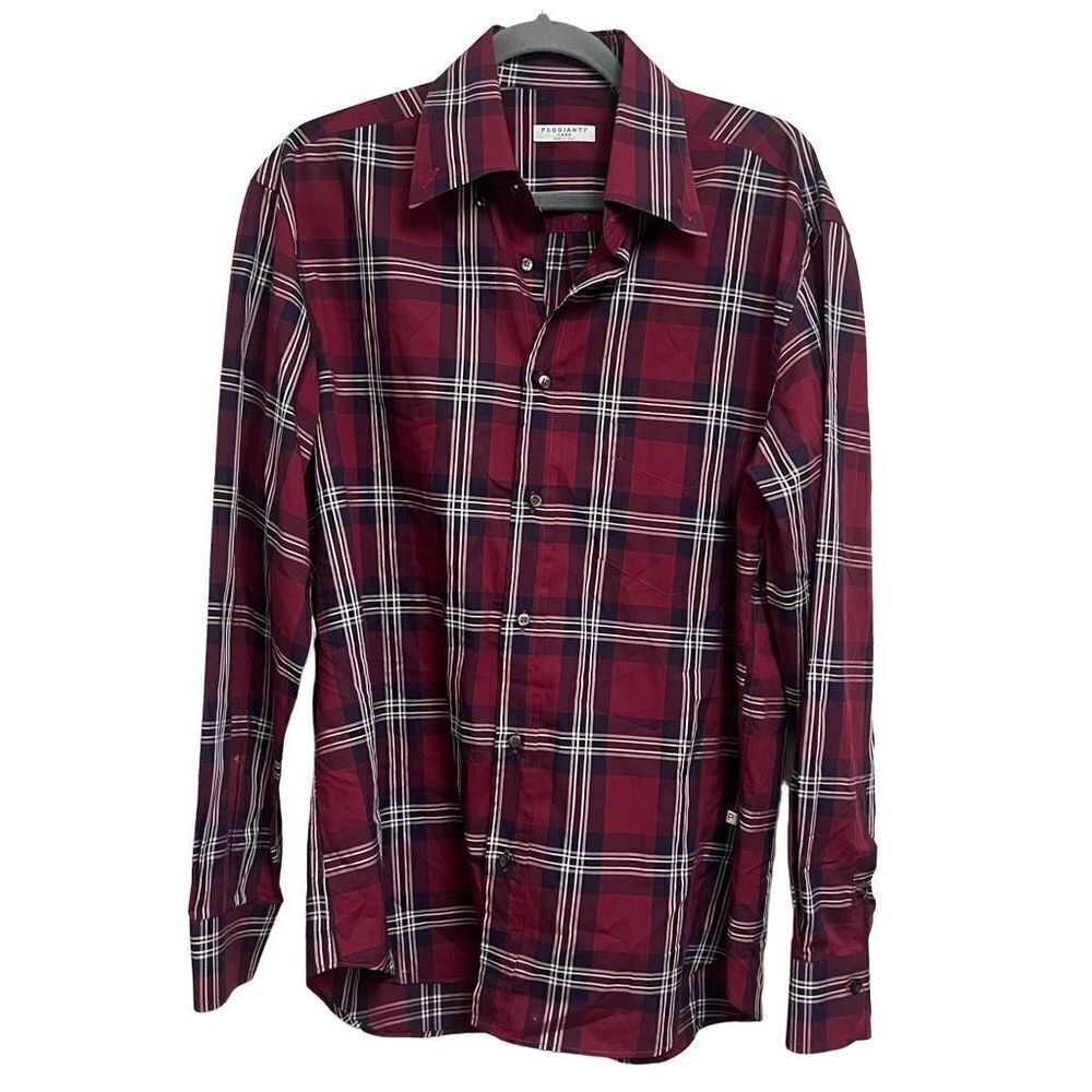 POGGIANTI 1958 Red Stripped Men’s Dress Button Down Long Sleeve Shirt Size Large